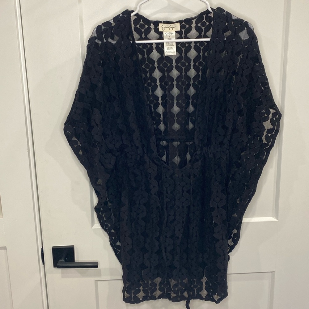 Jessica Simpson black swimsuit sheer coverup size small